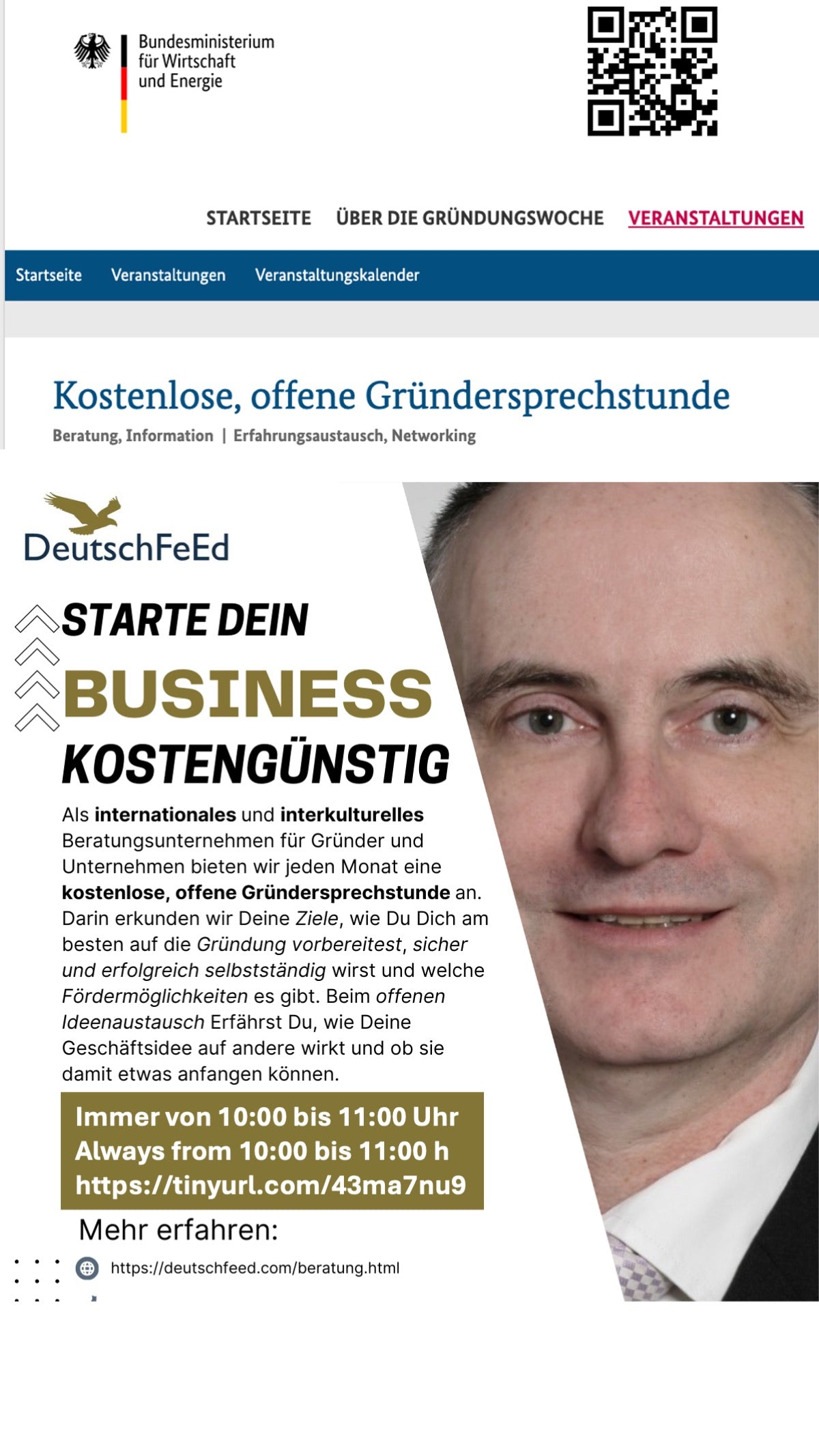Kostenlose Gründersprechstunde – BMWI Gründungswoche / Free Startup Consultation