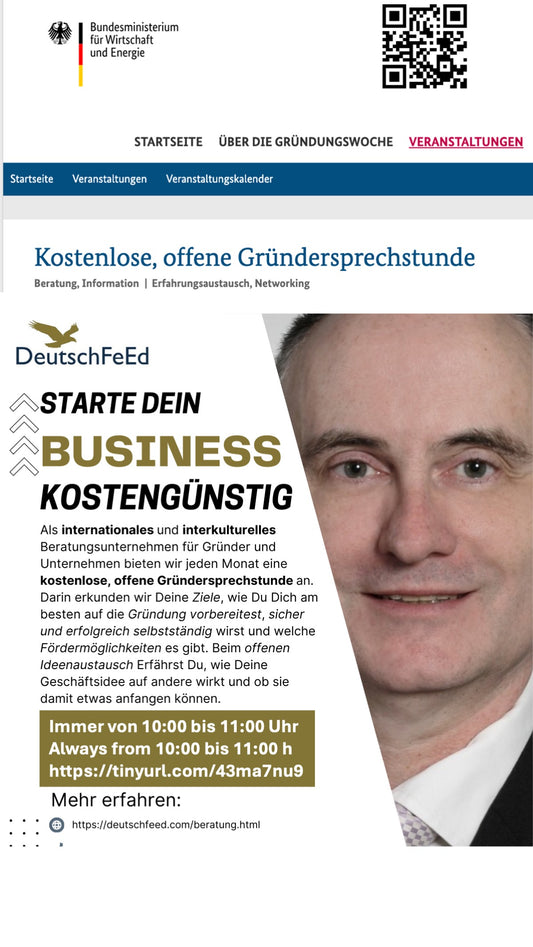 Kostenlose Gründersprechstunde – BMWI Gründungswoche / Free Startup Consultation